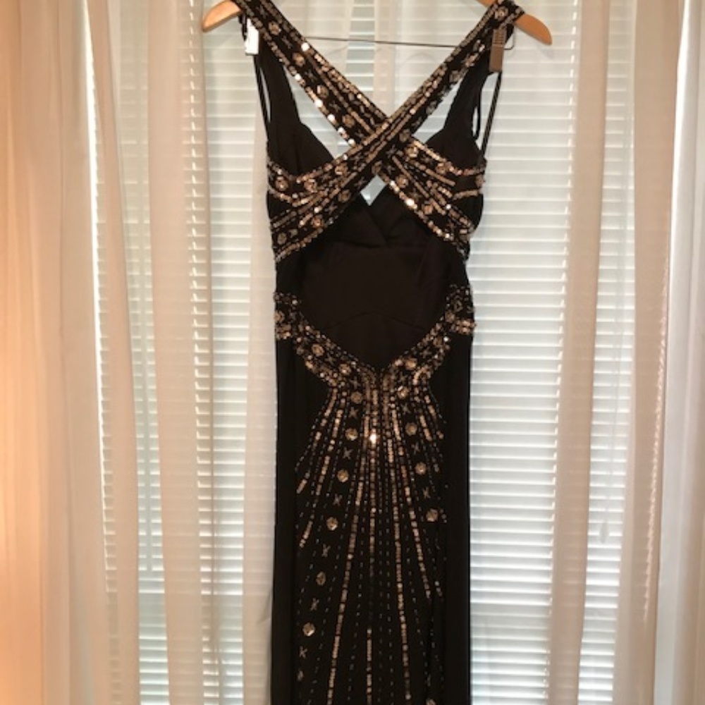 Floor Length Black Jeweled Gown Prom Dress